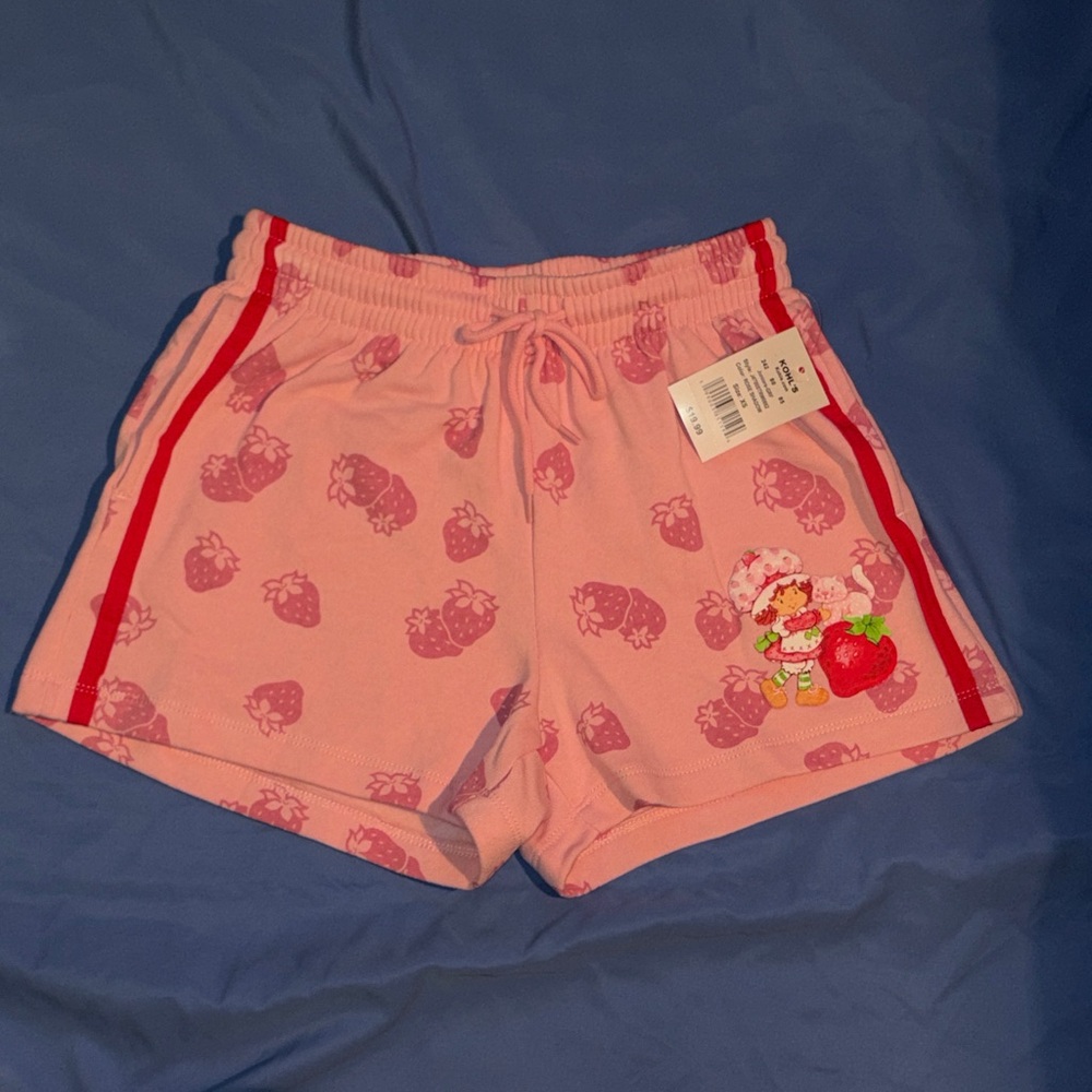 Strawberry Shortcake Print Athletic Shorts with Pink Trim